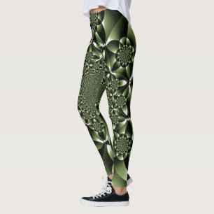 Weiße Grüne Wald Blatt Blütenblätter Leggings