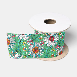 Weiße Grünpflanzen Gelborange Rote Daisy Blume Satinband
