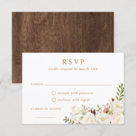 Weiße Grünpflanzen Rustikale Holzverheiratung RSVP Einladung