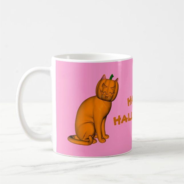 Weiße Halloween-Katze Kaffeetasse (Links)