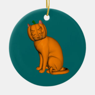 Weiße Halloween-Katze Keramik Ornament