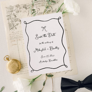 Weiße, handgezogene, schwarz-weiße Hochzeit Save The Date