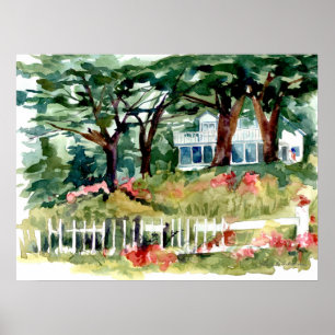 Weiße Haus-Amerikanische Flagge Wald Bäume Poster