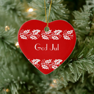 Weiße Heilige in rot - Gott Jul Keramik Ornament