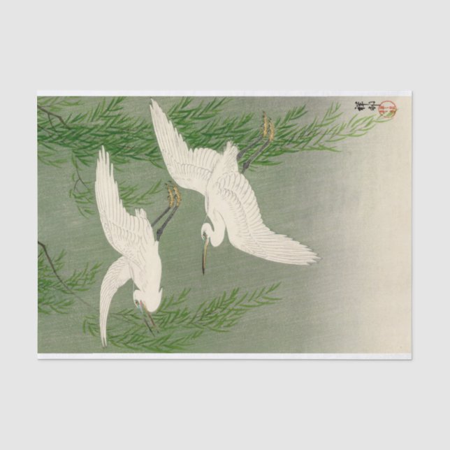 Weiße Helden und Willow in Regen von Ohara Koson Seidenpapier (Vorderseite)