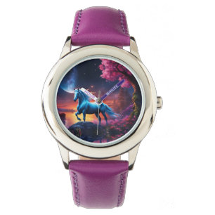 Weiße Hengst-Fantasie Rosa Garten Armbanduhr