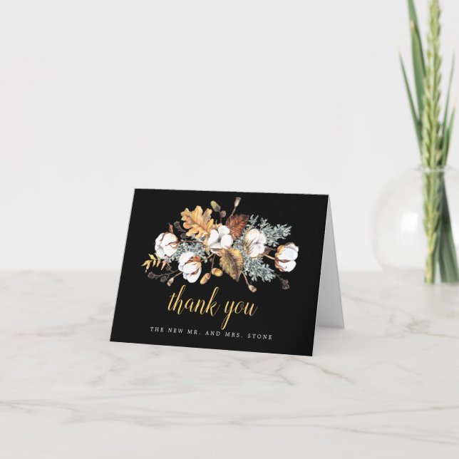 Weiße Herbstlaube Hochzeit Foto Dankeskarte (Vorderseite)