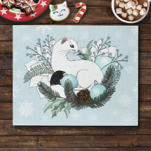 Weiße Hermelin Blaue Weihnachts-Schneeflocken