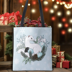 Weiße Hermelin Blaue Weihnachts-Schneeflocken Tasche