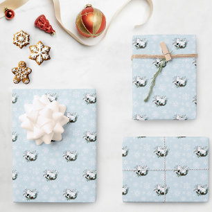 Weiße Hermelinschneekristalle zum Weihnachtsfest Geschenkpapier Set