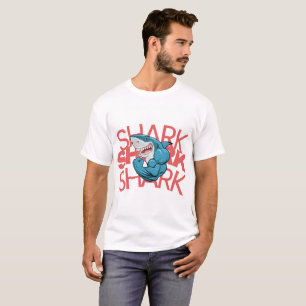 Weiße Herren-T-Shirt mit halben Ärmeln – Haifisch- T-Shirt