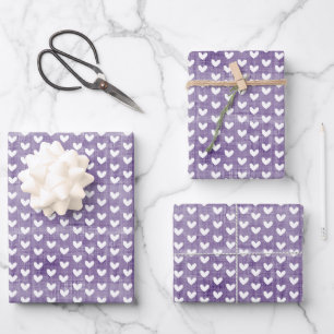 Weiße Herzen auf dunkelviolettem Leinen Geschenkpapier Set