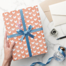 Weiße Herzen auf Mandarine Linen Geschenkpapier