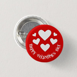 Weiße Herzen auf Rot, Frohen Valentinstag  Button