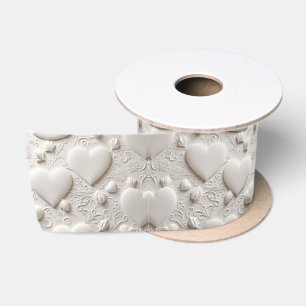 Weiße Herzen (Embossed Look) Satinband