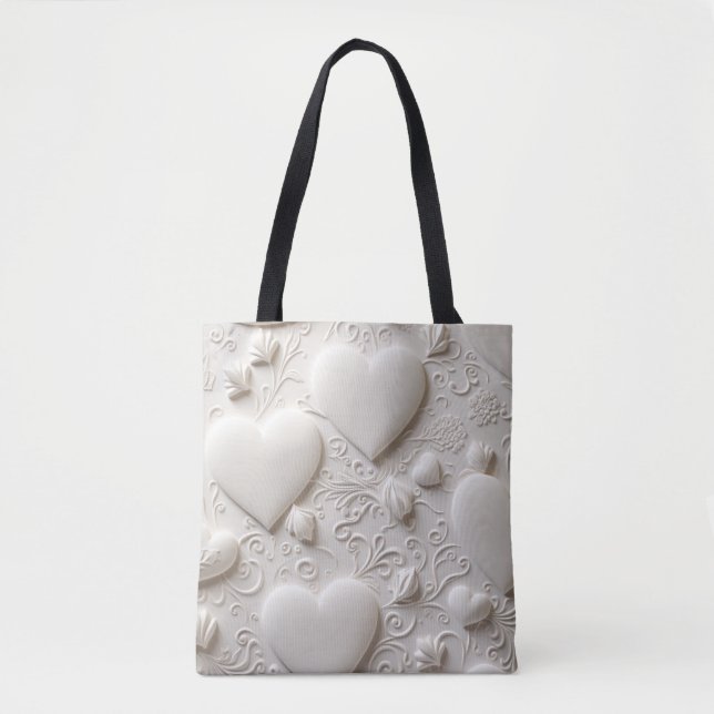 Weiße Herzen (Embossed Look) Tasche (Vorderseite)