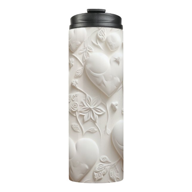 Weiße Herzen (Embossed Look) Thermosbecher (Vorderseite)