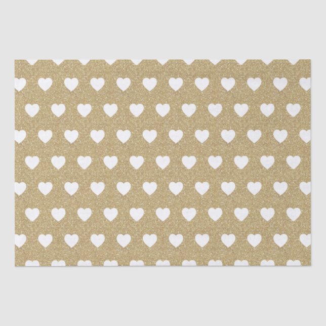 Weiße Herzen, Goldene Glitzer-Glitzern Seidenpapier (Vorderseite)