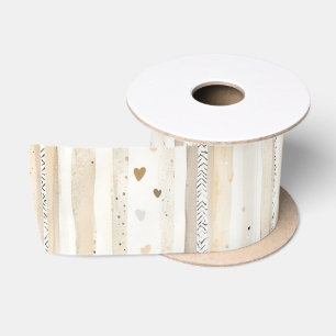 Weiße Herzen Streifen Creme Satinband