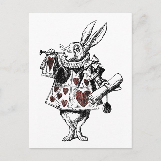 Weiße Herzkaninchen - Alice im Wunderland Postkarte (Vorderseite)