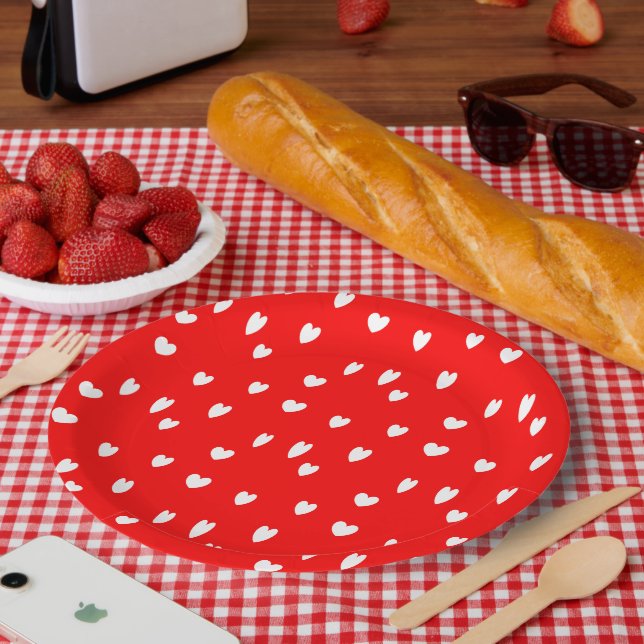 Weiße Herzmuster auf Rot Pappteller (Picknick)