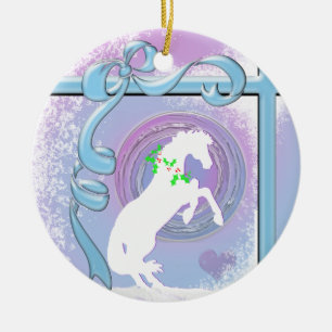 Weiße Herzpferde / Urlaub (Rosa/Lav Swirl/Wind) Keramik Ornament