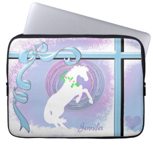 Weiße Herzpferde / Urlaub (Rosa/Lav Swirl/Wind) Laptopschutzhülle