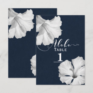 Weiße Hibiskus Blaue Tropische Hochzeit Tischnumme Einladung
