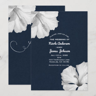 Weiße Hibiskus Blaue Tropische Hochzeitseinladunge Einladung