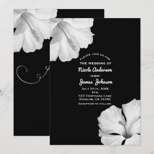 Weiße Hibiskus-Schwarze Tropische Hochzeitseinladu Einladung