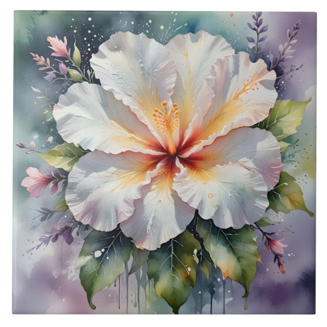 weiße Hibiskus-Traumkachel Fliese (Vorderseite)