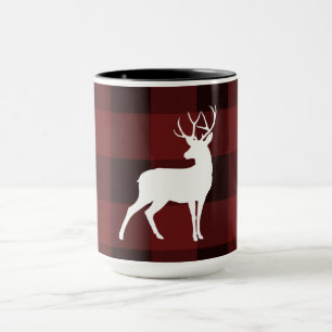 Weiße Hirsch Büffel Kariert Rustikales Landweihnac Tasse