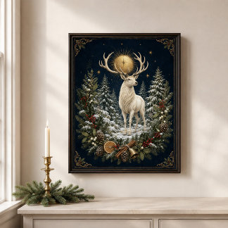 Weiße Hirsch-Yule-Winter-Sonnenwende-Wandkunst Poster