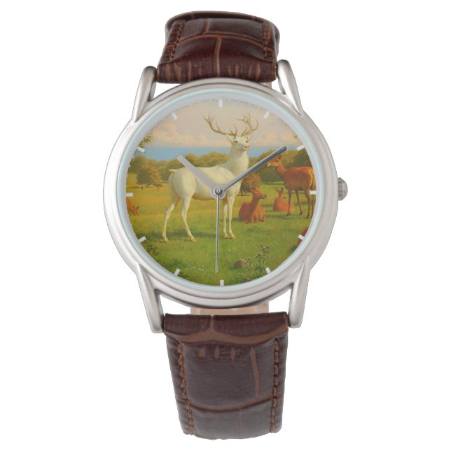 Weiße Hirsche im Freien Armbanduhr (Vorderseite)