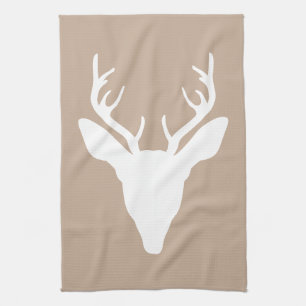 Weiße Hirsche Kopf Silhouette auf Beige Geschirrtuch