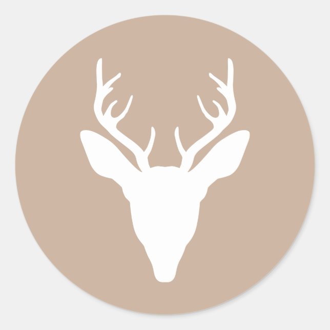 Weiße Hirsche Kopf Silhouette auf Beige Runder Aufkleber (Vorderseite)