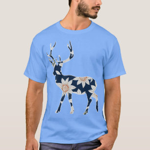Weiße Hirsche-Silhouette-Blume T-Shirt