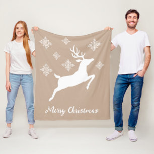 Weiße Hirschform auf Beige mit Schneeflocken und T Fleecedecke