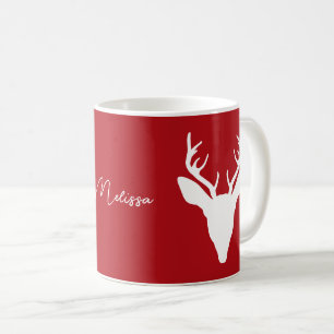 Weiße Hirschkopf-Silhouette auf Rot mit individuel Kaffeetasse