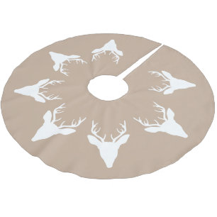 Weiße Hirschkopf-Silhouetten auf Beige Polyester Weihnachtsbaumdecke
