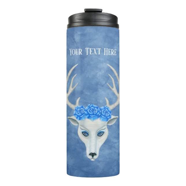 Weiße Hirschköpfe Antler Rose Mysteriöse Gesichtsh Thermosbecher (Vorderseite)