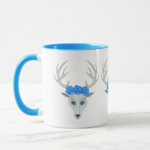 Weiße Hirschköpfe Lebende blaue Augen Antler Rose Tasse