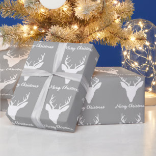 Weiße HirschkopfSilhouette auf grauem und benutzer Geschenkpapier