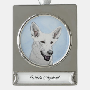 Weiße Hirtenmalerei - Niedliche Original Hunde Kun Banner-Ornament Silber