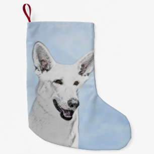 Weiße Hirtenmalerei - Niedliche Original Hundekun Kleiner Weihnachtsstrumpf