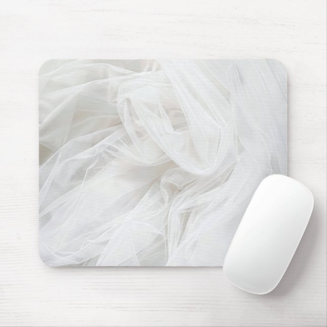 Weiße Hochzeit-Tüll-Textil-Hintergrund Mousepad (Mit Mouse)
