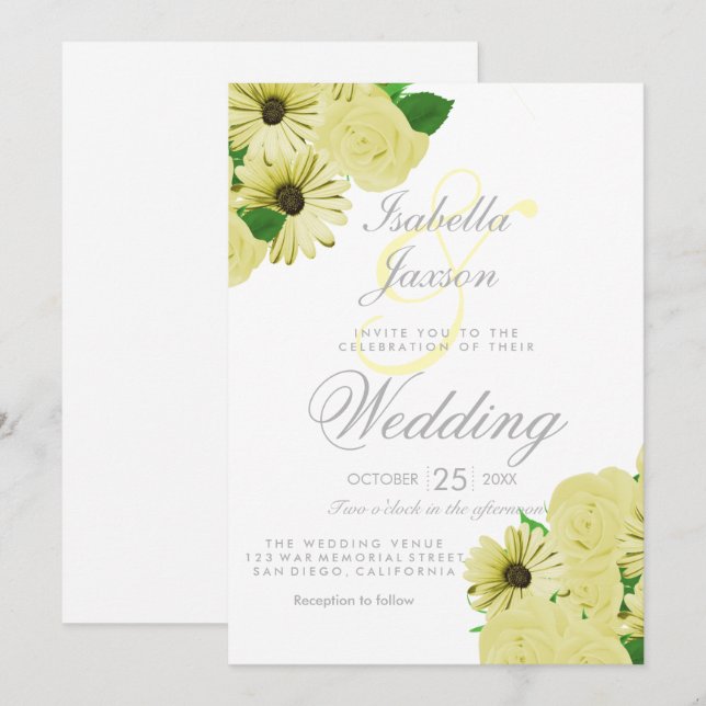 Weiße Hochzeit und Pastellgelbe Hochzeit Einladung (Vorne/Hinten)