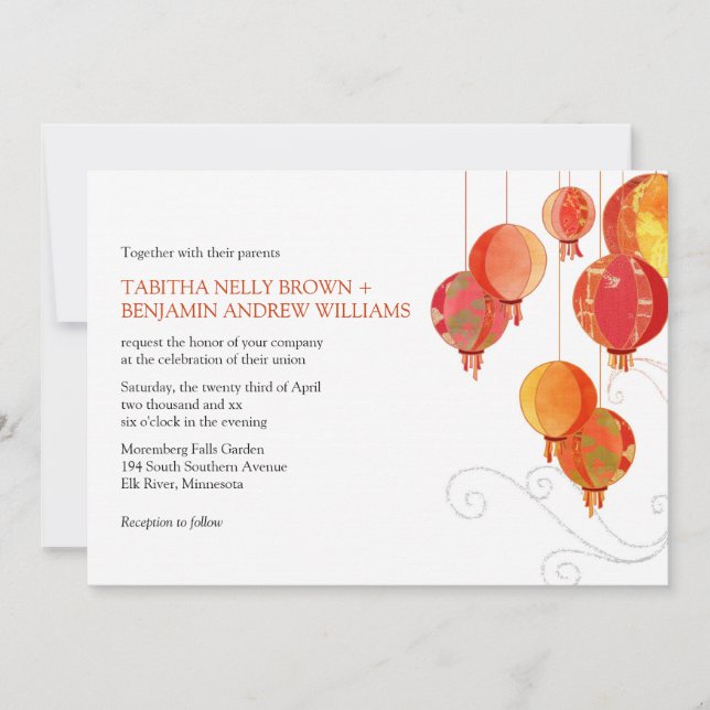Weiße Hochzeit von Asiatischen Papierklangen Einladung (Vorderseite)