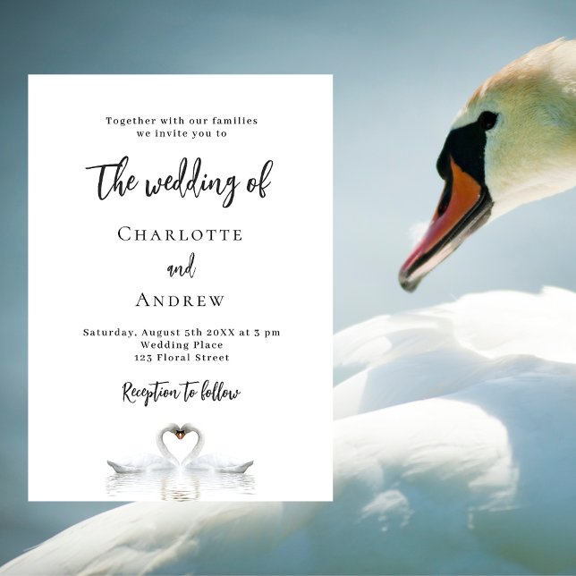 Weiße Hochzeit von Swan Einladungspostkarte (Von Creator hochgeladen)
