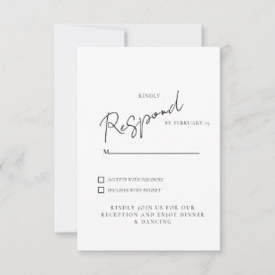 Weiße Hochzeits-RSVP-Antwortkarte für Abendessen & RSVP Karte